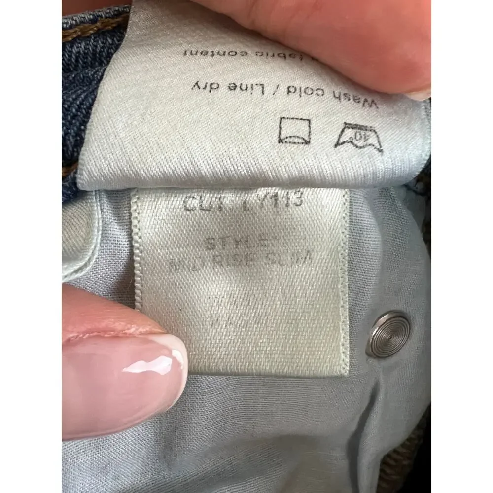 REFORMATION Blue Kasai Wash Mid-Rise Raw Hem Slim Denim Jeans Size 26